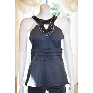 Anthropologie Deletta Slate Blue Beaded Summer Top